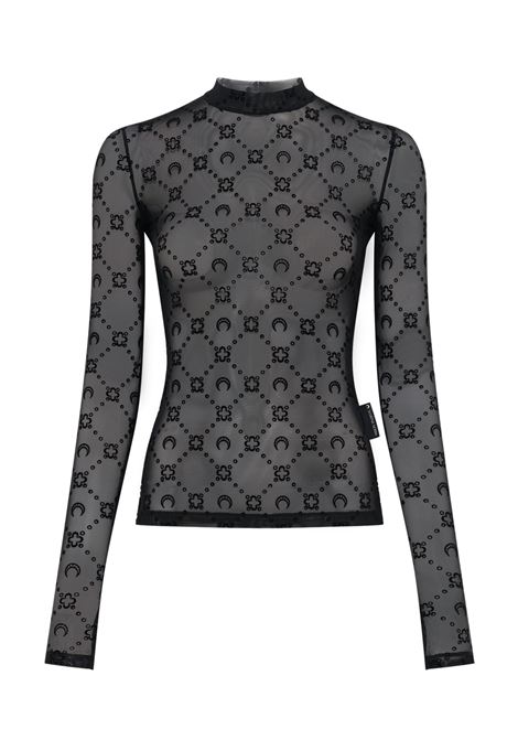top mesh highneck monogram donna nero MARINE SERRE | WTO388ACJER0005BK99
